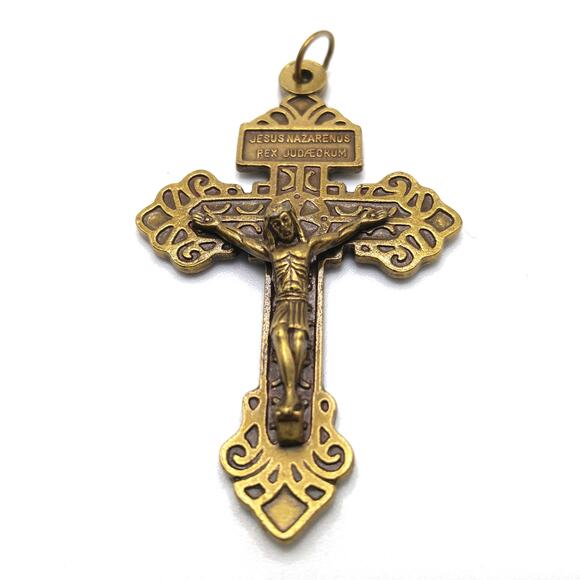 Pardon Indulgence Crucifix Cross Made in Italy 2 Sided Bronze Tone Catholic - Picture 1 of 6